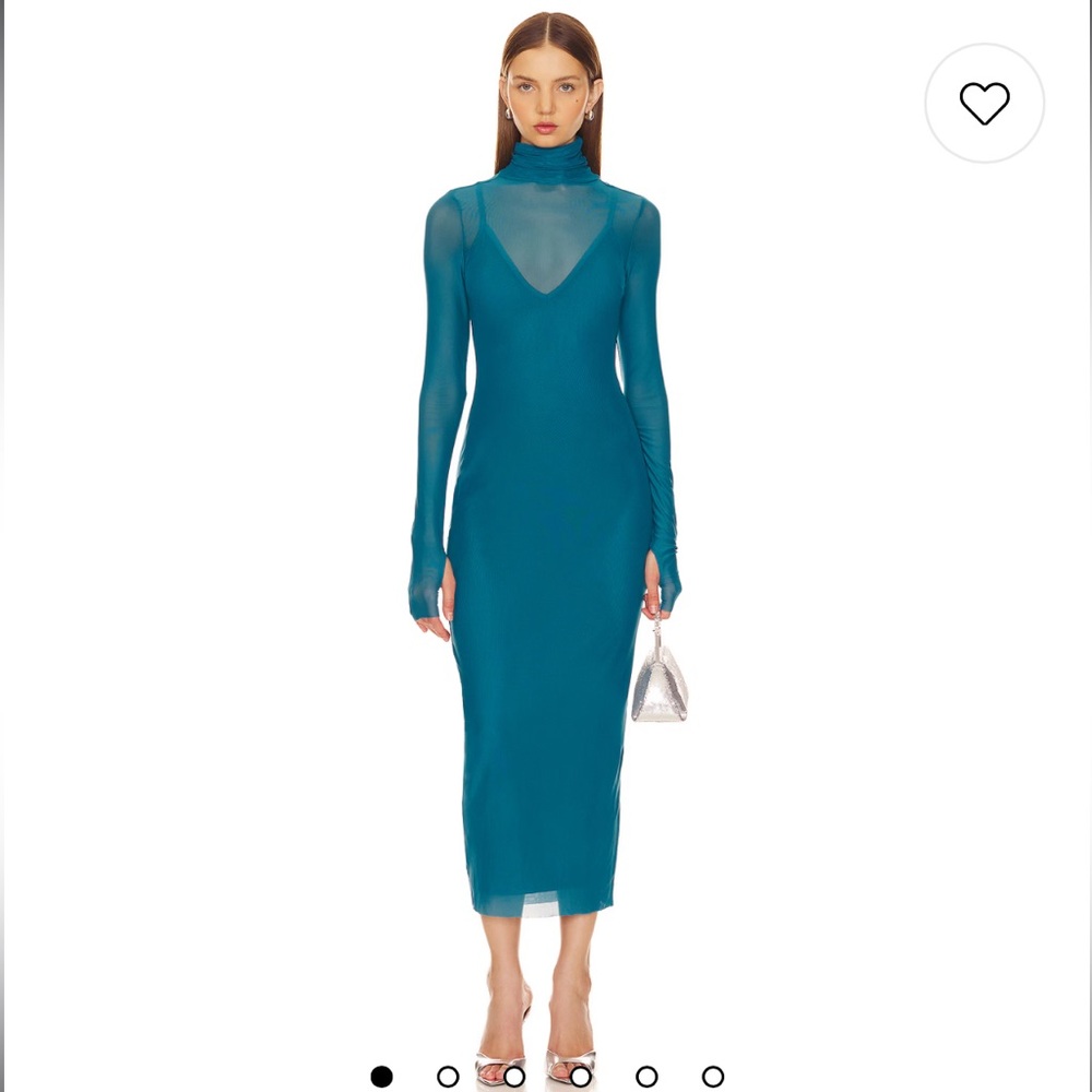 AFRM Blue Ribbed Long Sleeve Turtleneck Sheath Dress